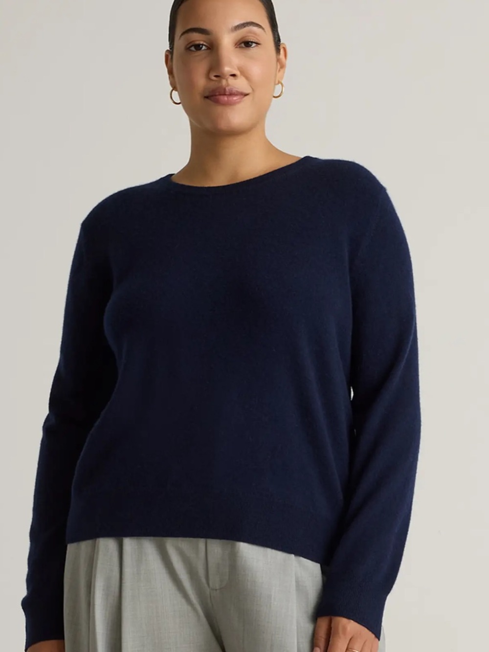 Quince Fisherman Crewneck Sweater Womens M Navy Excellent Mongolian Cashmere